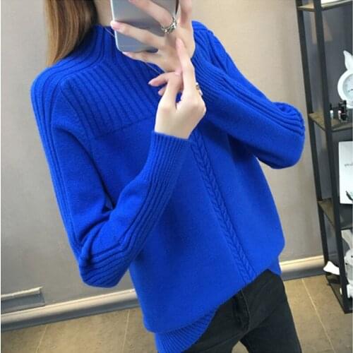 2021 Autumn Winter New Half Turtleneck Sweater Oversized Loose Solid Color Warm Pullovers Ladies Casual Black Knitt Jumper Tops