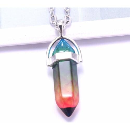 High Quality Colorful Crystal Geometric Natural Stone Necklace Hexagonal Column Pendant Necklace Women Popular Fashion Jewelry