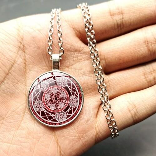 Punk Triple Moon Goddess Necklace Pentagram Glass Piece Magic Amulet Necklace