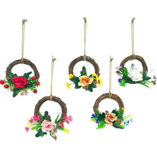 New Round Artificial Flower Pendant Ins Bedroom Wall Decoration Simulation Plant Flower Net Red Wall Wreath Pendant 15cm