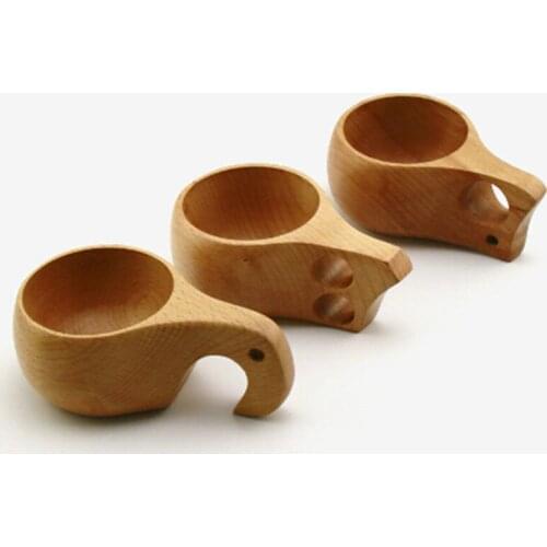 Popular New Handmade Beech Wooden Cups Nordic Style Finnish Traditional Outdoor Wood Wine Cups Elephant Coffee Tea Cups