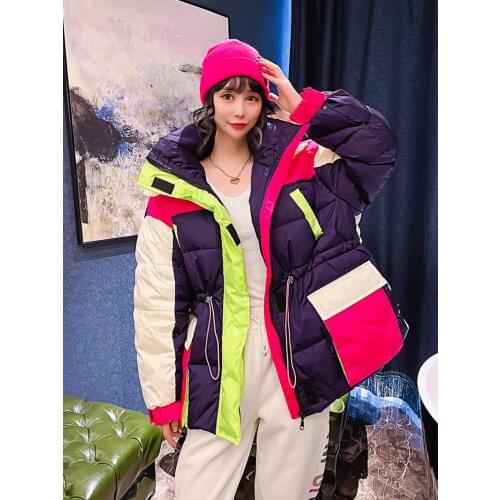 Korean Harajuku Style Winter Down Coat Women Fashion Hit Color Female Parkas 2021 Oversize Womens 90% white duck down Jacket