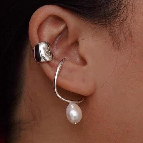 Boho Gold Silver Color Geometric Cross Earcuff Earrings for Women Girls Fake Piercing Ear Cuff Clip On Pearl Earrings Earcuffs