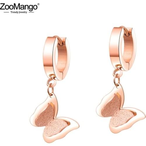 ZooMango Trendy Frosted Double-layer Butterfly Earrings For Women Titanium Steel Pendientes Mujer Moda Hoop Earrings ZE17084