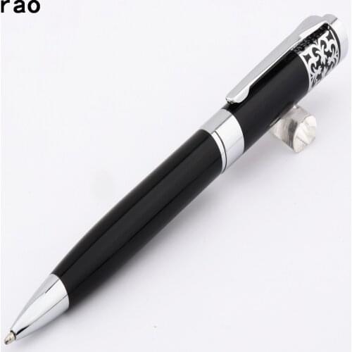 High quality 400 Old Century Flower Black hat School office Medium Nib Ballpoint Pen Stainless steel Trim New