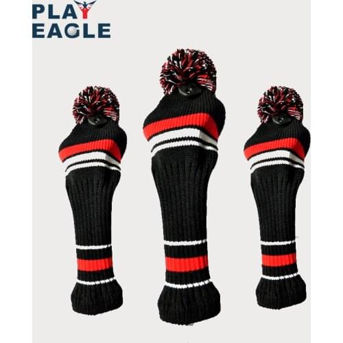 1 Set/3pcs Wool Knit Golf Club Wooden Headcover Black & Red 1#3#5# Golf Driver Fairway Head Covers with Number Tag