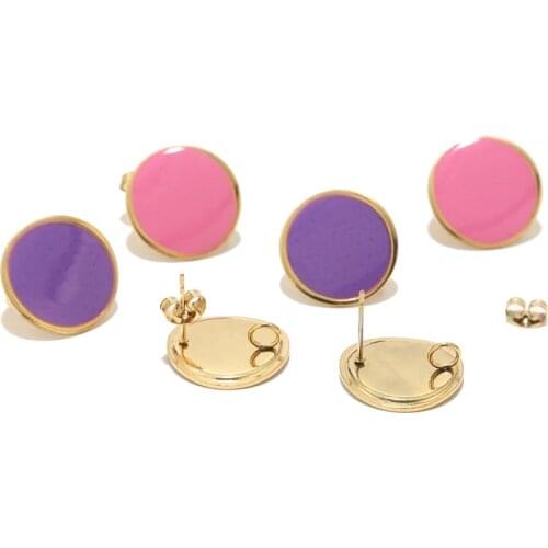 Mixed color stainless steel Enamel Cute Post Earrings with Loop Hole for woman earring jewelry making 18MM