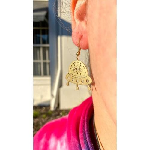 UFO earrings | Eye earrings | Celestial earrings | Alien earrings | Brass earrings