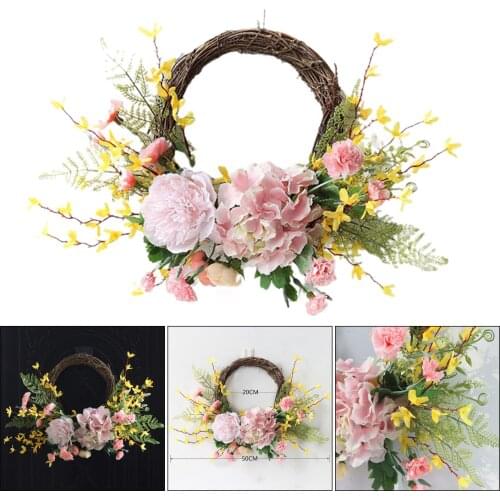 Artificial Flower Wreath 10Inch Blooming Silk Carnation Spring Wreaths for Mothers Day Gift