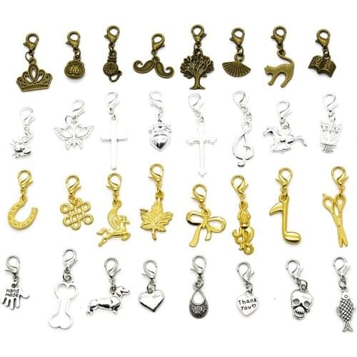 20pcs Mixed 4 Color Styles Animal Flower Leave Lobster Clasp Charms For Bracelet Pendants DIY Jewelry Making Accessories
