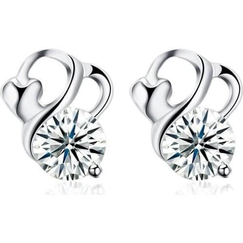 ZEMIOR Sterling Silver 925 Jewelry For Women Irregular Heart Surround Stud Earring Clear Cubic Zirconia Earrings Accessories