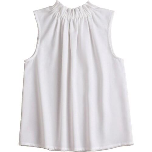 Women Autumn Sleeveless Semi-Sheer Tank Top Vest Ruffles Pleated False Fake Collar Sweater Decorative Clothing Pullover