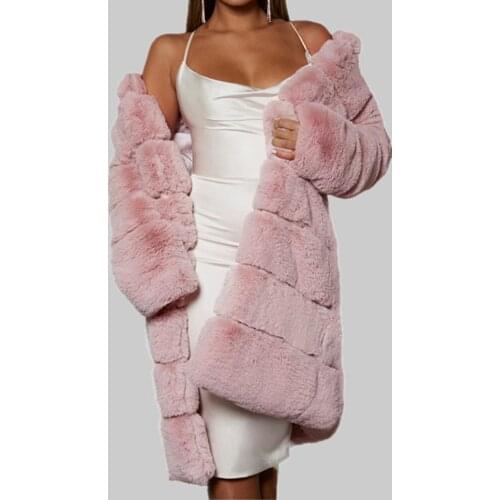 Women Winter Coat Overcoat Long Faux Rabbit Fur Coats Women Covered Button Patchwork Fur Jacket Outwear Women Faux Fox Fur Coat