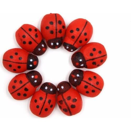 100Pcs/Set 19*14mm Micro Landscape Ornaments Wooden Craft Ladybird Beetle Little Ladybug DIY Accessories Home Decoration A2