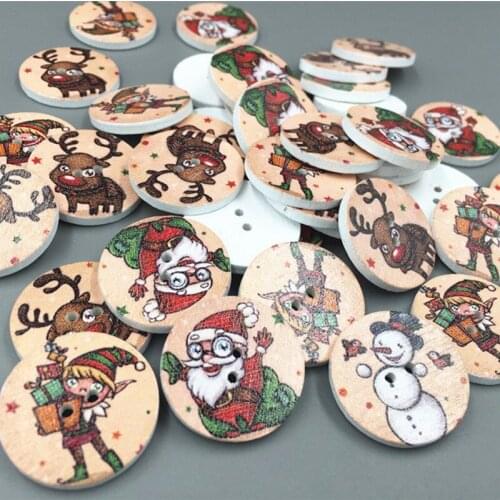 DIY 100pcs Christmas Santa Claus Elf Round Wooden Sewing Buttons scrapbooking craft 25mm