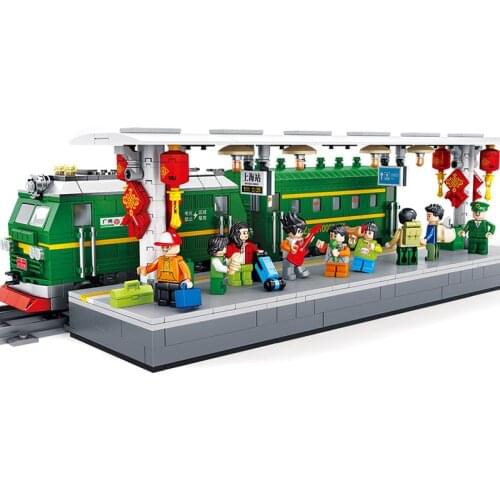 1581PCS City Green Train Model Educational Building Blocks Toys For Kids 6Years DIY Birthday Gift Panlos 610008 Small Bricks