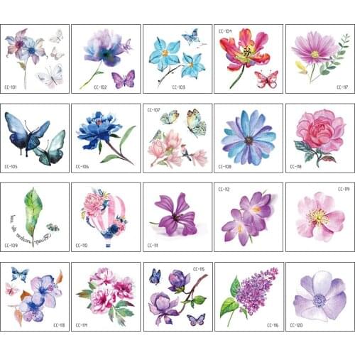 20PCS Temporary Tattoos Sticker for Women Body Art Tattoo Sticker 3D Butterfly Rose Flower Feather Tattoo Waterproof 6X6cm Gifts