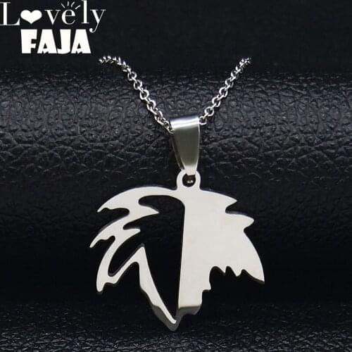 2021 Fashion Maple leaf Stainless Steel Statement Necklace Women Silver Color Necklaces & Pendants Jewelry collares N19415S03