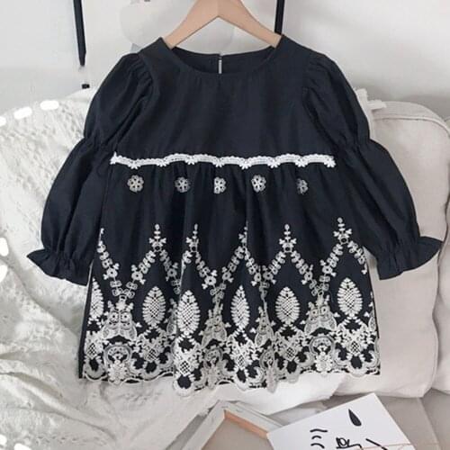 2021 Japanese Style Girls Dress Round Neck Solid Color Casual Simplicity Lantern Sleeve Autumn New Korean Fashion Kids Costume