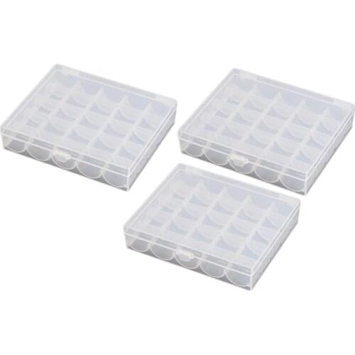 3pcs Empty Bobbins Case Organizer 25-Grids Sewing Machine Bobbin Clear Box Storage Container Craft Box Drawer (Empty Case Only)