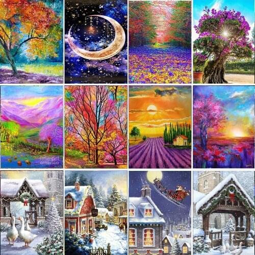 5D DIY Diamond Painting Full Circle Diamond Landscape Daquan Rhinestone Mosaic Home Decoration Art Gift