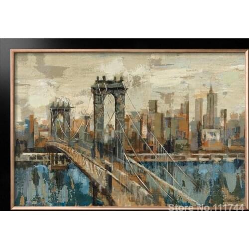 Abstract art paintings bridge New York View hand painted art by Silvia Vassileva High quality