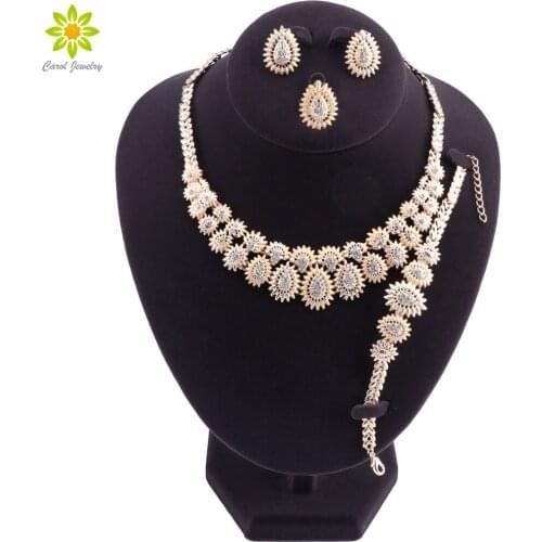 African Graceful Water Drop Gold Color Necklace Bracelet Earrings Ring Jewellery Jewelry Sets For Nigerian Women