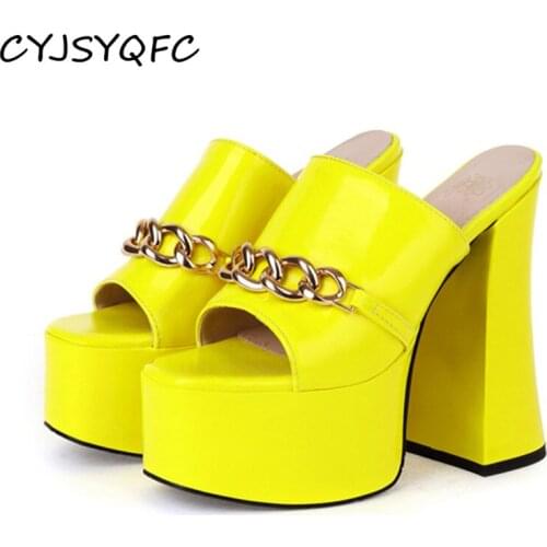 CYJSYQFC Punk Gothic Style Metal Chain Women Sandals Peep Toe Thick Bottom Super High Heel Lady Shoes Platform Slingback Sandals