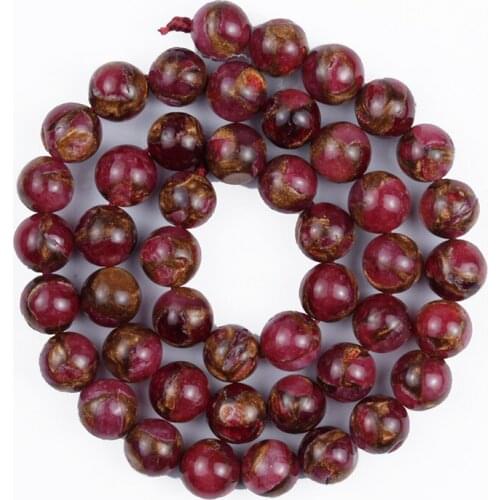 Natural Stone Beads Rose Red Gold Color Colored Round Loose Beads 4/6/8/10/12mm for Making DIY Bracelet Earrings Accessories