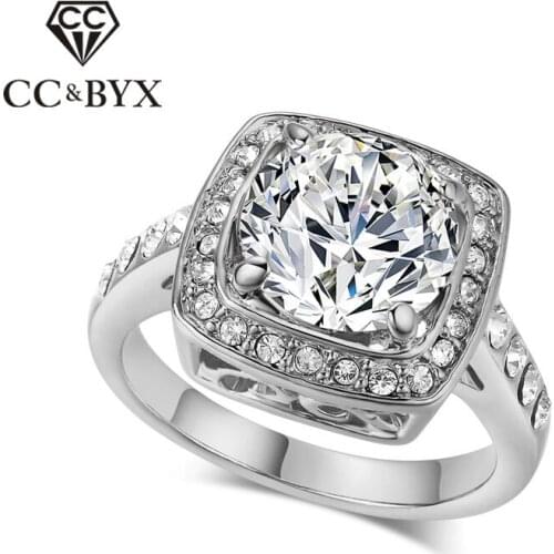 CC Rings For Women Fashion Jewelry Cubic Zirconia Silver-Plate Luxury Square Stone Bridal Wedding Ring Engagement Bijoux CC1035