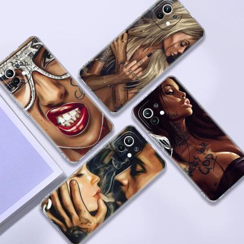 Clear Cover For Xiaomi Redmi Note 10 9 Pro 9S 7 9C 8 2021 8T 9A 7A 6A Shockproof Soft Phone Case Sexy Sleeve Tattoo Girl Fundas