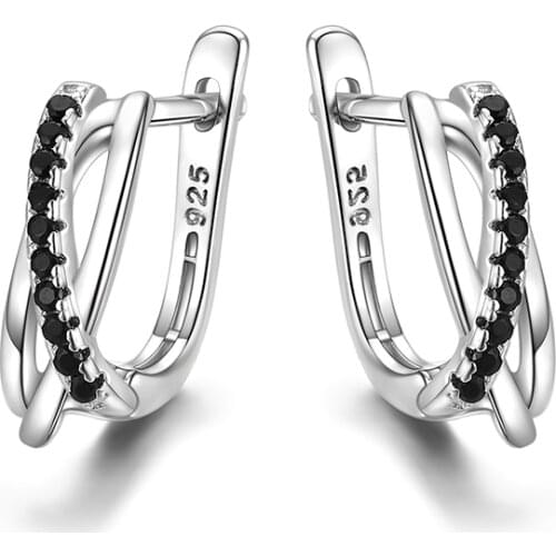 Classic Genuine 925 Sterling Silver Jewelry Black Spinel Stone Cute Stud Earrings for Women Bijoux Femme Boucles d'oreilles I023