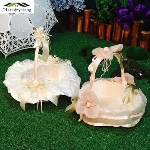 Flower Vases Bridesmaid Flower Baskets Table Rattan Vase Lace Wedding Shopping Sprinkle Basket for Home/Wedding Decoration G093
