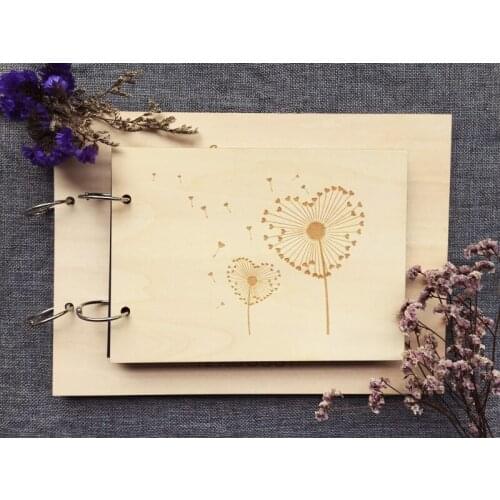 Rustic personalized wedding guest book,Custom Dandelion wooden Wedding guestbook, personalized elegant photo album