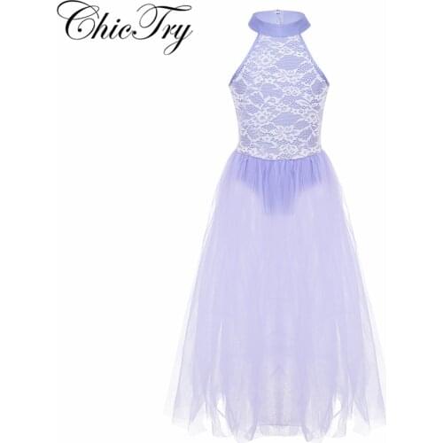 Kids Girls Sleeveless Backless Floral Lace Ballet Leotard Children Ballet Tutu Dress Stage Lyrical Dance Costumes Mesh Dresses