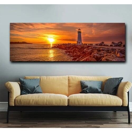 Home Decor Canvas Painting Beautiful Sunset Seaside Poster Lighthouse Picture Prints for Living Room Bedroom Decoration Cuadros
