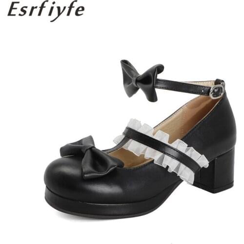 ESRFIYFE 2021 New Spring Autumn Girls Lolita Shoes Pu Leather Women High Heel Platform Pumps Woman Round Toe Ladies Shoes