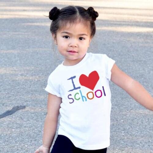 I Love School Print T Shirt Funny Kids Short Sleeve T-shirts Students Fashion Casual Tees Shirts Children Boys Girls Cute Tops