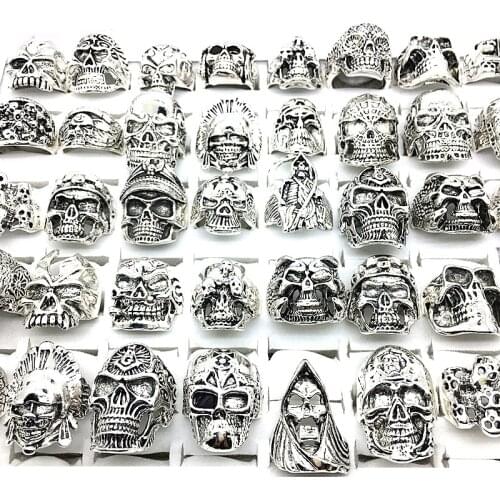MIXMAX 20 x Silver/Gold Skull rings Mens Metal Big Punk Style COOL Fashion Jewelry Rings Gifts wholesale lots bulk