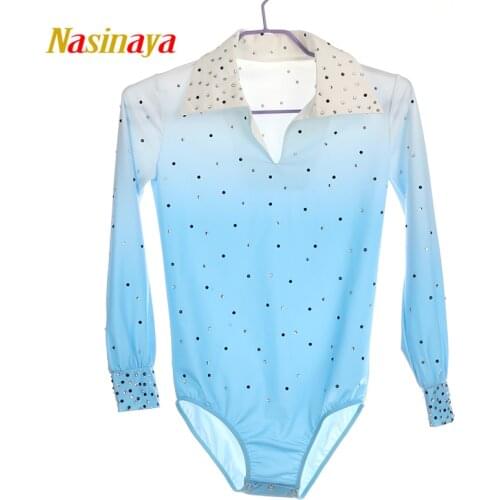 Nasinaya Boys Man Figure Skating Performance Clothing Customized Competition Ice Skating Leotard Kids Dance Blue Gradient