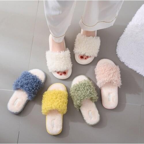 New Autumn and Winter Cotton Shoes Womens Cute Open-toe Opening Plush Slippers Simple Home Warm Indoor Plush Slippers Women