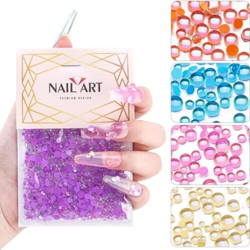 The New Candy Colors Mixed Size Mermaid Round Glass Crystal Beads AB 3D Nail Art Rhinestones DIY Flatback Acrylic Stones