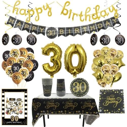 30 40 50 60 Year Disposable Tableware Balloons Birthday Party Decor Adult 30th 40th 50th Photo Booth Props Anniversary Supplies
