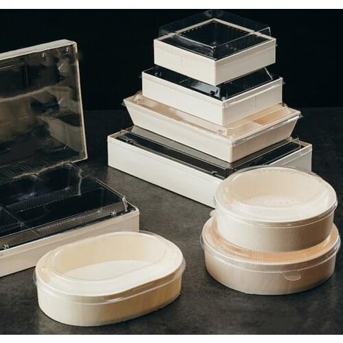 Oval Sushi Takeout Box Disposable Lunch Case Wooden Dessert Boxes Tempura Sword-packing Tool Bread Cake Baking Mold With Lid 20p