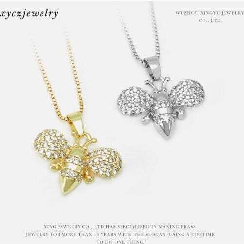 Wholesale Couple Necklace Gold Platinum Plating Bee Pendants Shiny Rhinestone Women Luxury Necklace Jewelry