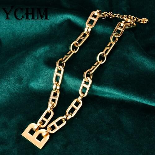 Hip Hop Letter B Initial Necklace for Women Stainless Steel Chunky Statement Necklace Aesthetic Box Chain Choker Jewelry