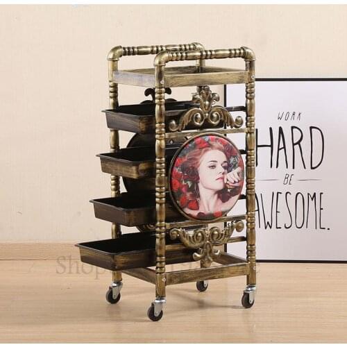 Hairdressing special tools car barber shop hair salon hot dyeing trolley retro multi-function beauty bar car clearance specials