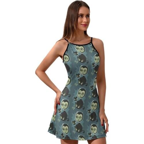 Alien Dress Suspender Cute Polyester Dresses Youth Printed Business Tight One-Piece Dress