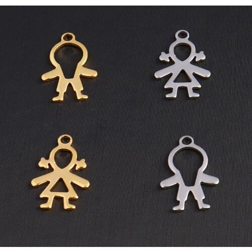 20pcs/Lot Stainless Steel Charms Cute Boy and Girl Pendants Connectors for Jewelry Making DIY necklace earring bracelet HXD