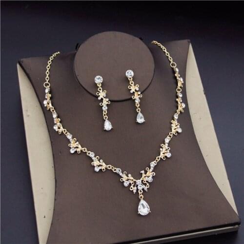 Luxury Gold Silver Crystal Bridal Jewelry Sets for Women Fashion Bride Necklace Set Rhinestone Necklaces Earrings Sets Accessory